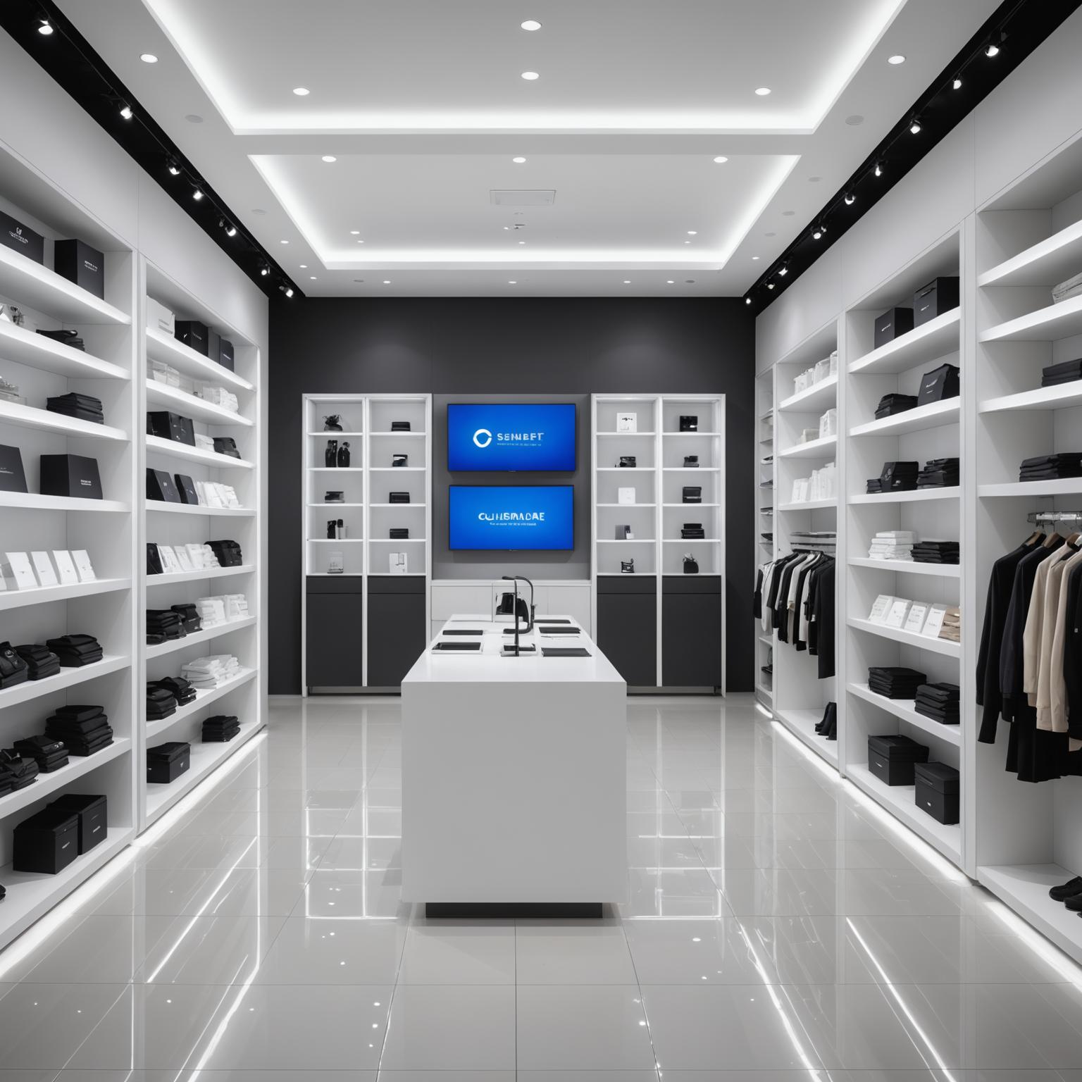 Premium retail showroom with illuminated display units and branded signage