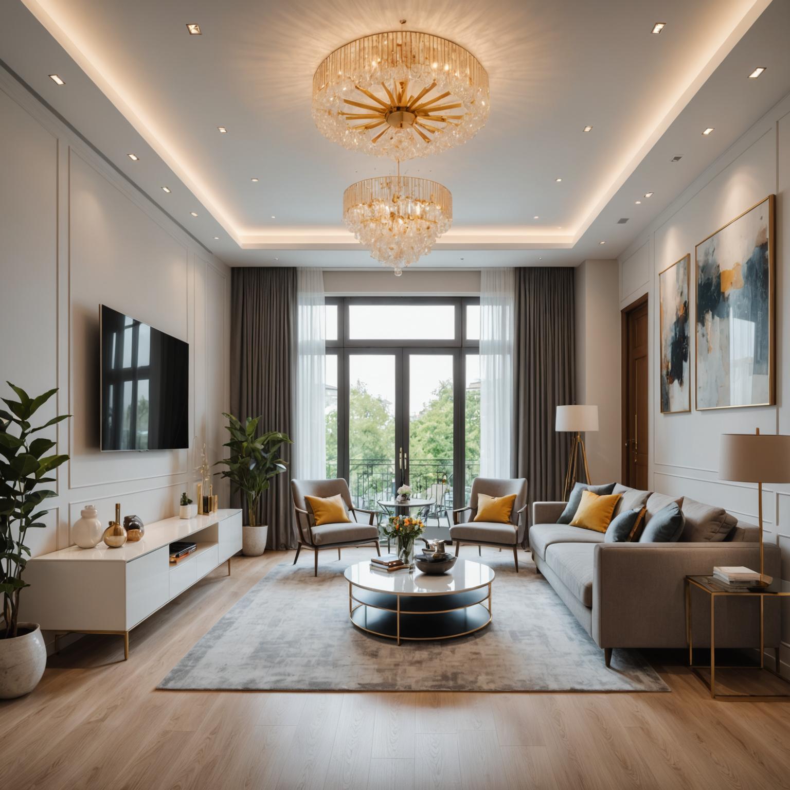 Modern renovated interior space with warm lighting