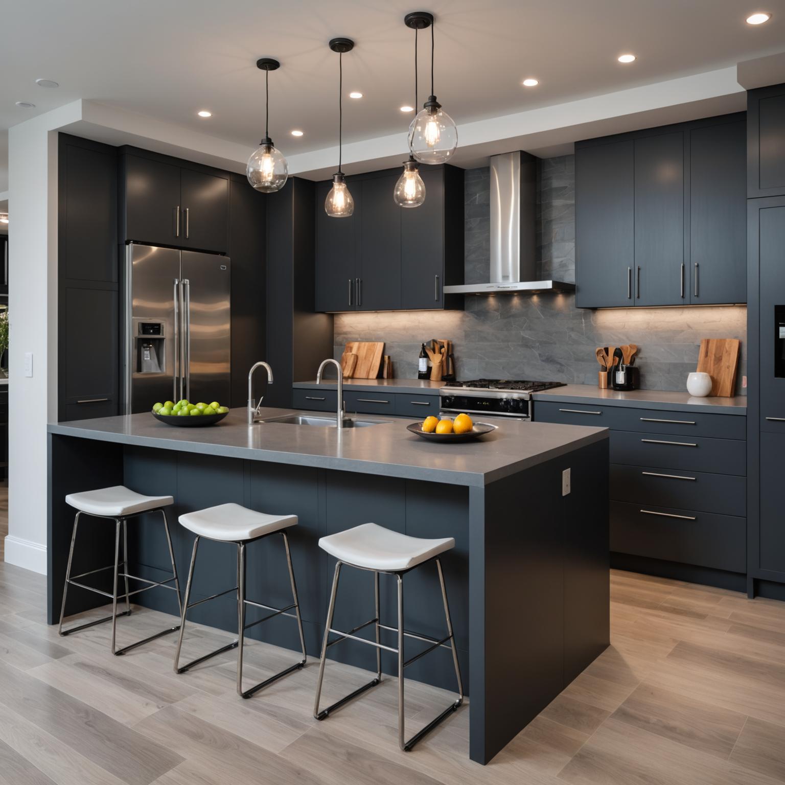Modern kitchen with sleek cabinetry and stone countertops